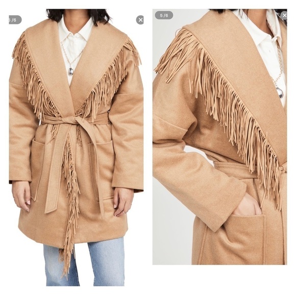 Divine Heritage Camel Wool Fringe Shawl Coat Western Boho Jacket L NWT Cowgirl - Picture 8 of 12